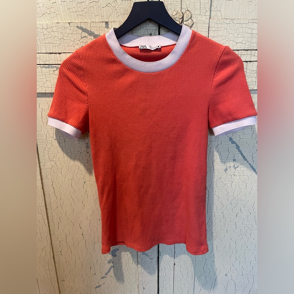 Zara Orangs Ribbed Fitted Shirt- Size M